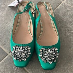 BRAND NEW, green sling back stone shoes